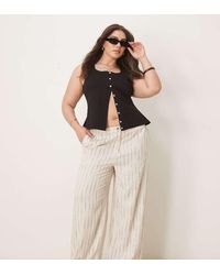 ASOS - Pantalones Beis A Rayas Ondulantes De Pernera Recta Holgada De Mezcla De Lino De Curve - Lyst