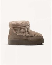 Oysho - Faux-Fur And Split-Leather Lace-Up Boots - Lyst