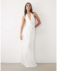Six Stories - Bridal Satin Scarf Halter Neck Twist Front Maxi Dress - Lyst