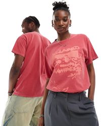 Reclaimed (vintage) - Camiseta roja unisex extragrande con estampado gráfico efecto aerografiado - Lyst
