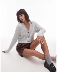 TOPSHOP - Knit V-neck Ribbed Detail Relaxed Cardigan - Lyst