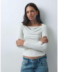 Mango - Square Neck Long Sleeve T-Shirt - Lyst