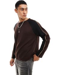 ASOS - – langärmliges shirt mit lockerem, kastigem schnitt, patchwork-design und waffelstruktur - Lyst