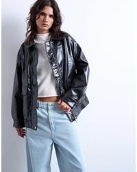 TOPSHOP - Faux Leather Shiny Mottled Patch Pocket Shacket - Lyst