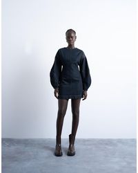 TOPSHOP - Denim Mini-Jurk Met Ovale Mouwen - Lyst