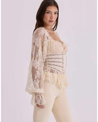 House Of Cb - Cara Vintage Ivory Long Sleeve Lace Peplum Top - Lyst