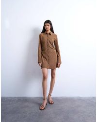 TOPSHOP - Geruite Mini Overhemdjurk Met Gerimpelde Zijkant - Lyst