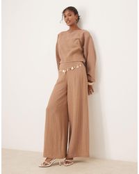 ASOS - Pantalon d'ensemble effet froissé en lin mélangé à taille haute style corset - taupe - Lyst