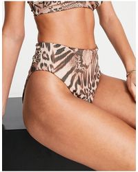 ASOS - Mix and match - slip bikini sgambati a vita alta con stampa animalier leopardata a coste - Lyst