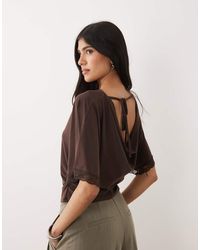Miss Selfridge - Cinched Waist Cowl Back Top With Lace Trim - Lyst