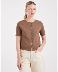 Threadbare - Short Sleeve Compact Knit Cardigan With Contrast Buttons - Lyst