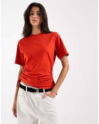ASOS - T-Shirt Met Gerimpeld Detail, Gestrikte Zijkant, Korte Mouwen En Ronde Hals - Lyst