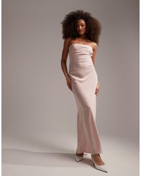 ASOS - Bridesmaid Satin Bandeau Maxi Dress With Button Back Detail Blush - Lyst