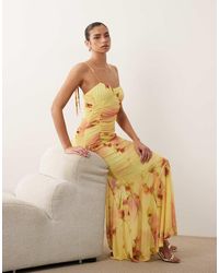 ASOS - Printed Mesh Fishtail Dress With Contrast Bust Insert - Lyst