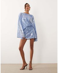 ASOS - Glass Sequin Batwing Mini Dress With Draped Front Bodice - Lyst