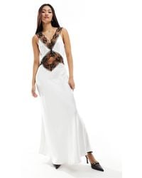 4th & Reckless - Cut Out Contrast Lace Trim Satin Maxi Dress - Lyst