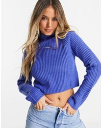 Femme Vêtements Sweats et pull overs Sweats et pull-overs Pull effet rétréci à col montant en maille à motif damier Coton Monki en coloris Bleu 