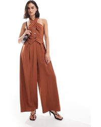 ASOS - Twist Neck Button Through Jumpsuit-auburn - Lyst
