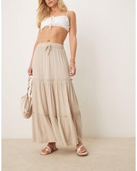 Vila - Falda Larga Beis Escalonada De Estilo Boho De -Neutro - Lyst