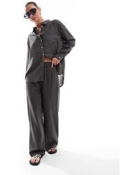 ONLY - Pantalones Grises De Pernera Ancha De Mezcla De Lino De (Parte De Un Conjunto) - Lyst