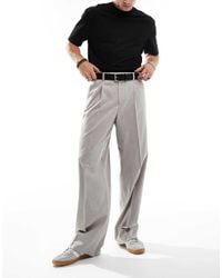 ASOS - Pantaloni Eleganti A Fondo Ampio Microtesturizzati Color Pietra Con Pieghe Sul Davanti - Lyst