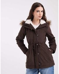 Hollister - Teddy Lined Parka Coat With Fur Hood - Lyst