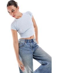 Cotton On - – graues t-shirt aus pointelle-strick mit blümchenprint - Lyst