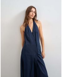 TOPSHOP - Premium Linen Rich Halter Neck Wrap Maxi Dress - Lyst