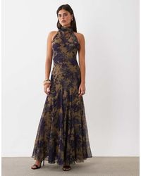 ASOS - Volume Halter Maxi Dress With Scarf - Lyst