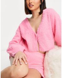 ASOS Premium Lounge Mix & Match Fluffy Knitted Cardigan - Pink