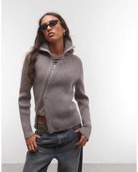 Collusion - Asymmetric Zip Through Knitted Plated Sweater - Lyst