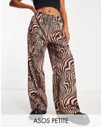 ASOS - Asos Design Petite Satin Pull On Trousers Zebra Print - Lyst