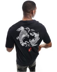 SELECTED - T-shirt oversize nera con stampa di carpe koi sul retro - Lyst