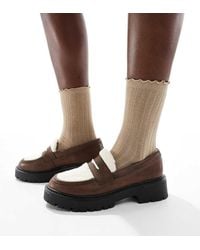 London Rebel - Olivia Contrast Teddy Fur Chunky Loafers - Lyst