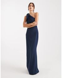 Pretty Lavish - Bridesmaid Crepe One Shoulder Bow Detail Maxi Dress - Lyst
