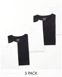 Jack & Jones - Confezione da 5 t-shirt taglio lungo con orlo arrotondato nera e bianca - Lyst