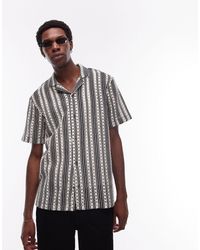TOPMAN - Short Sleeve Relaxed Crochet Stripe Shirt - Lyst