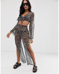 South Beach Chiffon Safari Beach Kaftan In Multi In Green Lyst