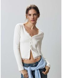Pull&Bear - Buttoned Lace T-Shirt - Lyst