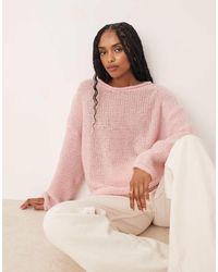 ASOS - Maglione Lavorato Taglio Comodo Chiaro Con Scollo A Barchetta E Fondo Arrotolato - Lyst