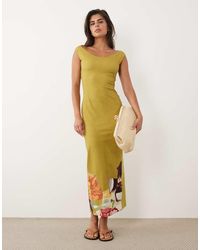 ASOS - Boat Neck Midi Placement Print Dress - Lyst