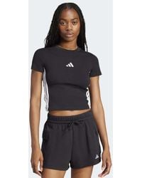 adidas Originals - Camiseta Negra Y Blanca De Corte Slim Con Diseño Encogido Y 3 Rayas Essentials De -Negro - Lyst