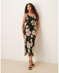 Mango - Vestito Lungo Senza Maniche Con Finiture Con Volant Scuro Con Stampa A Fiori - Lyst