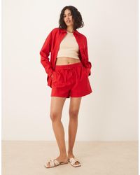 ASOS - Pantalones Cortos Rojos Sin Cierres De Tejido Efecto Lino De (Parte De Un Conjunto) - Lyst