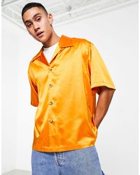 ASOS - Boxy Oversized Satin Shirt With Wide Revere Collar - Lyst