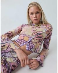 ASOS - Co-ord Printed Mesh Angel Sleeve Button Through Top - Lyst