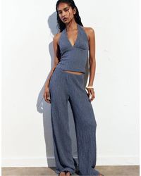 Pull&Bear - Pantalon droit effet froissé - marine - Lyst