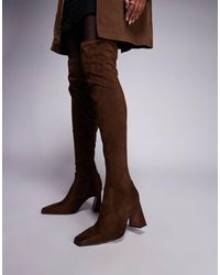 ASOS - Botas Marrón Por Encima De La Rodilla Con Puntera Cincelada De Antelina Kira De - Lyst