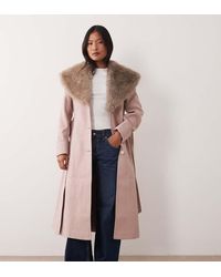 Miss Selfridge - Formal Wrap Coat With Fur Collar - Lyst