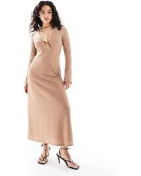 ASOS - Plunge Long Sleeve Maxi Dress With Beaded Trim - Lyst